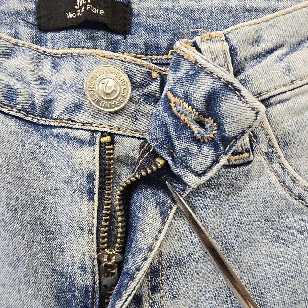 True Religion Joey Mid Rise Two-tone Flap Flare Womens Jeans Size 28 NEW - Picture 10 of 16